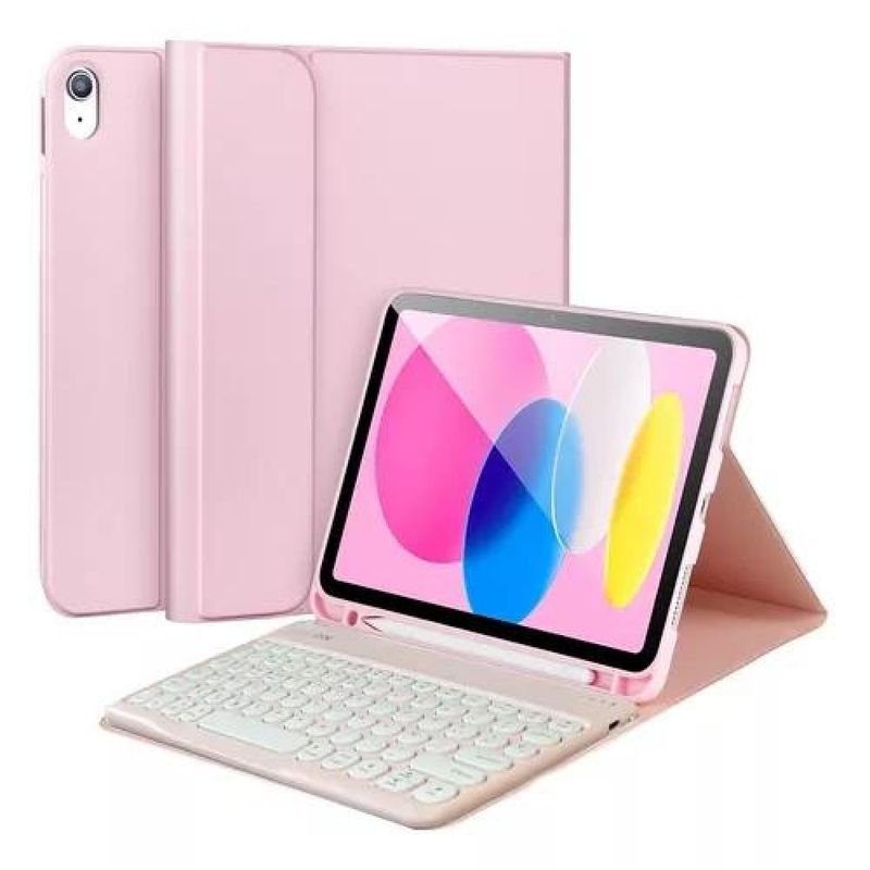 GENERICO - Carcasa funda con teclado para iPad Linkon 102 y 109 color rosado