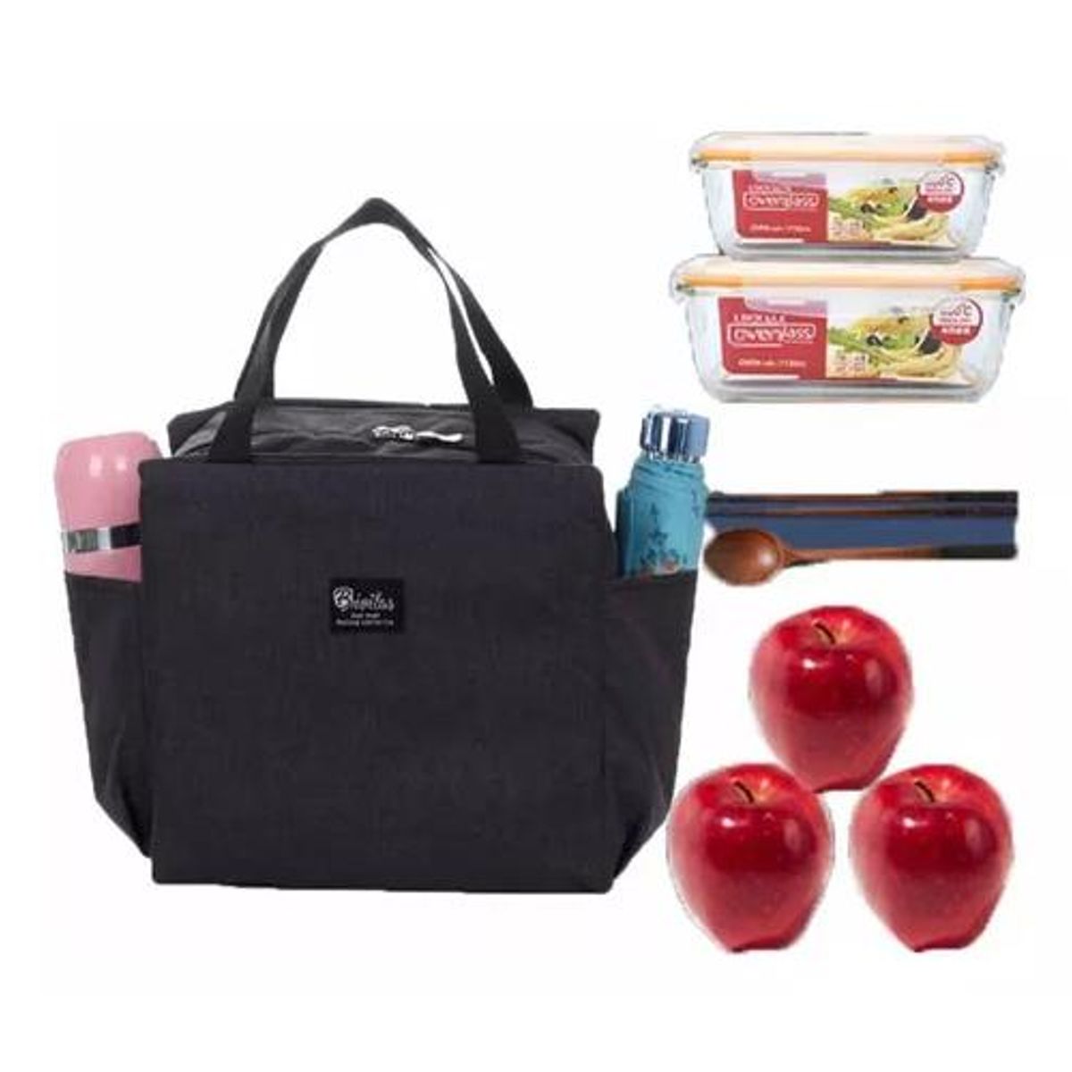 GENERICO - Lonchera Bolso Térmico Portátil Para Almuerzo 25x25cm Color Negro