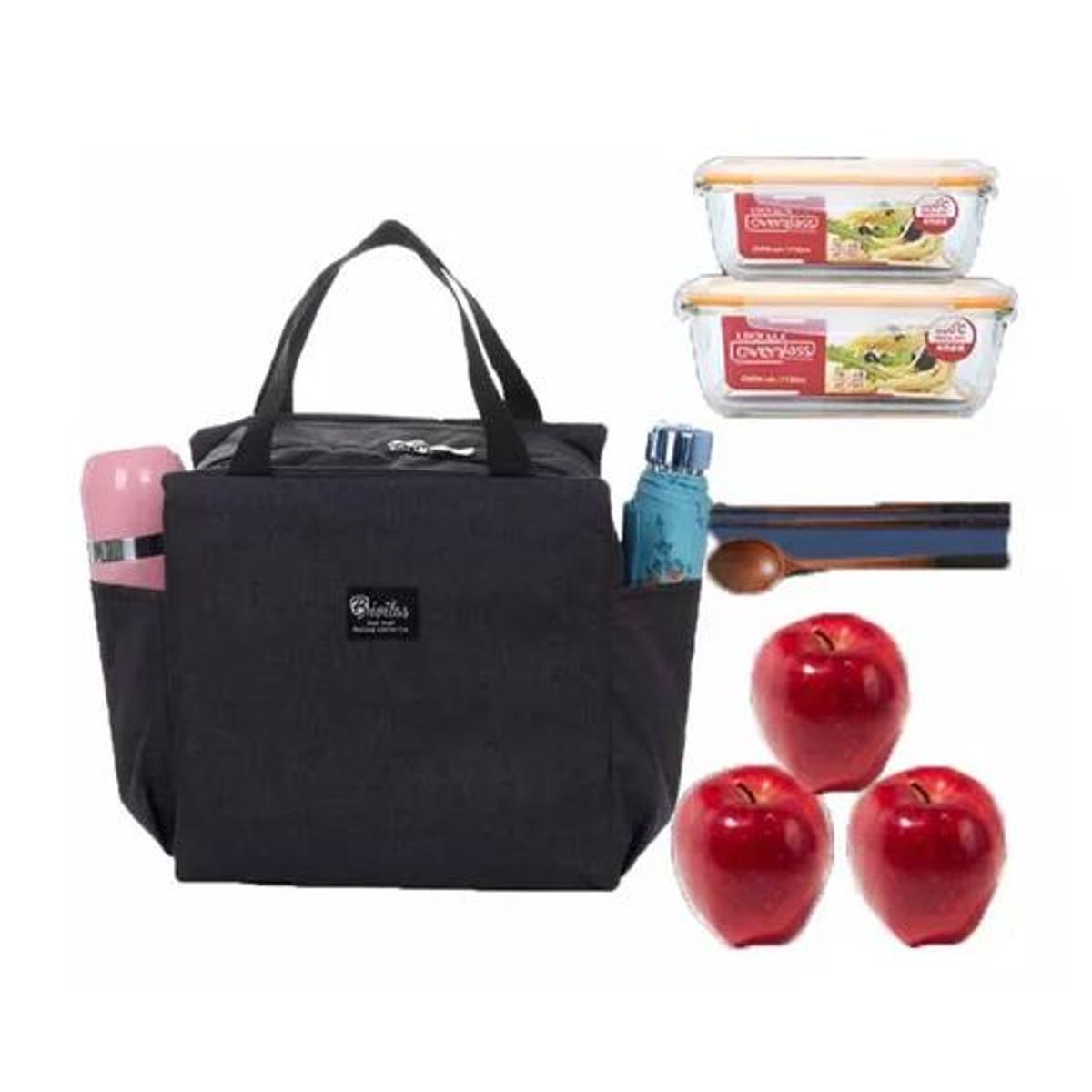 GENERICO - Lonchera Bolso Térmico Portátil Para Almuerzo 25x25cm Color Negro