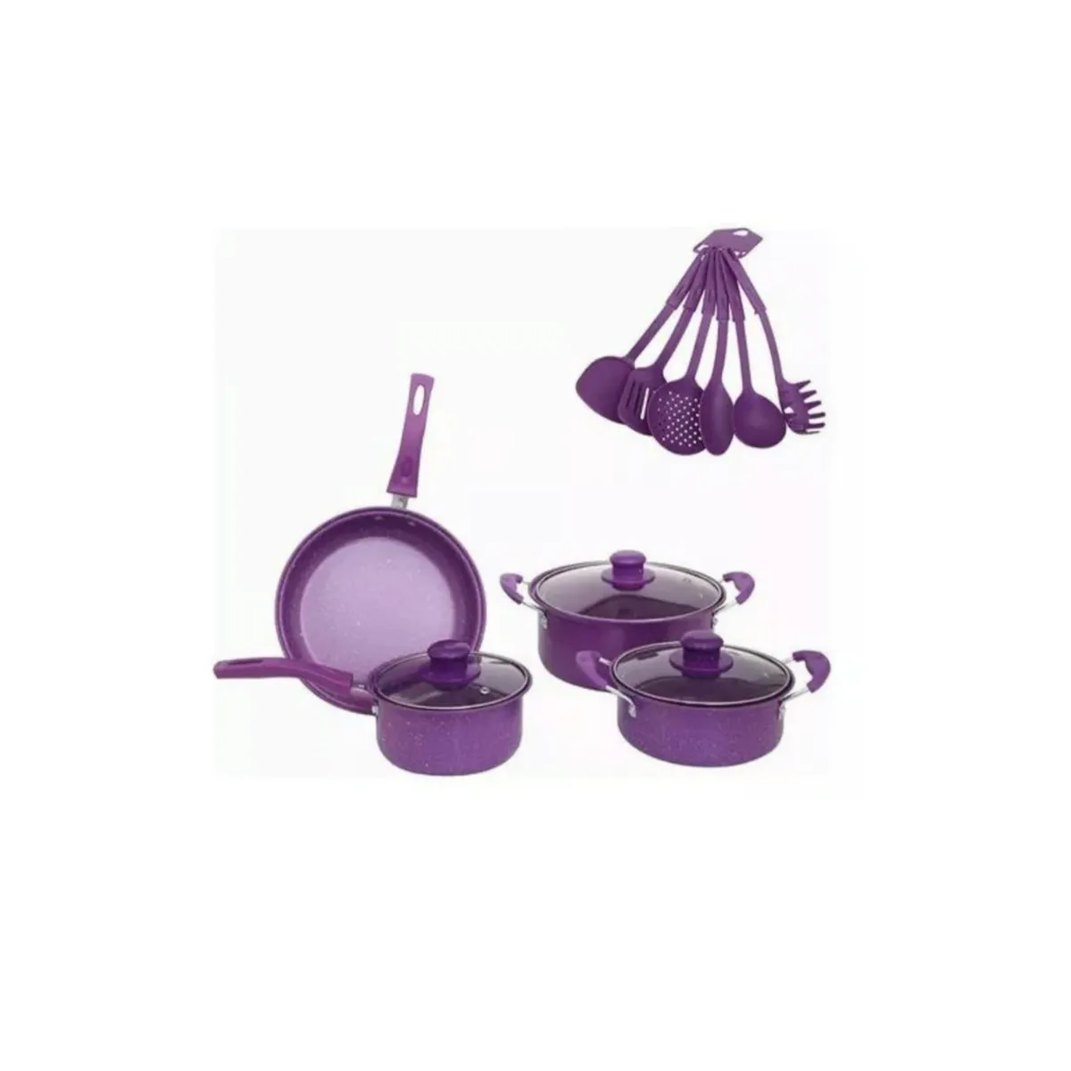 GENERICO - Bateria De Cocina 14 Piezas Morado Antihaderente Templado