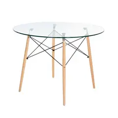 PANDALINO - Mesa de Vidrio Redonda Elida 100cm - Diseño Clásico y Resistente