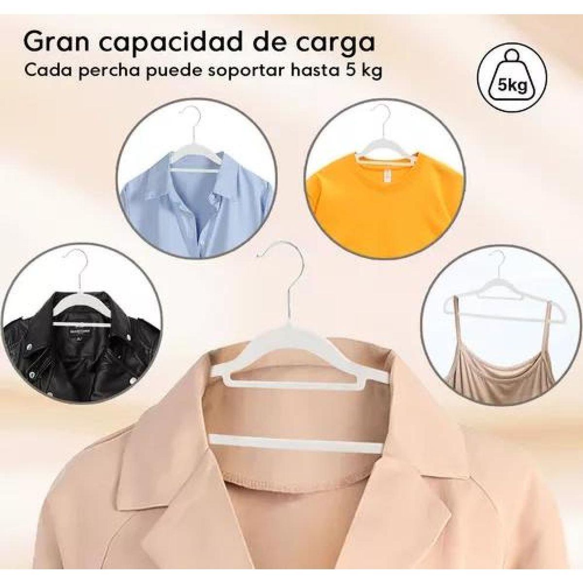 GENERICO - Set de 50 ganchos colgadores de ropa terciopelo blanco