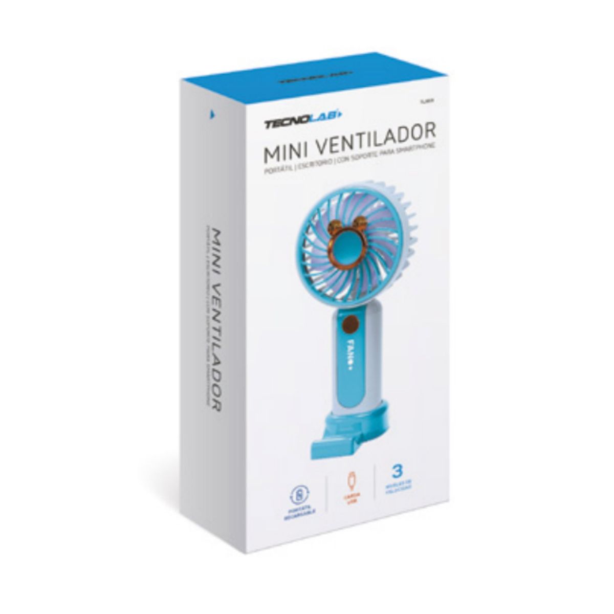 TECNOLAB - Mini Ventilador De Mano Recargable Con USB Azul - SC