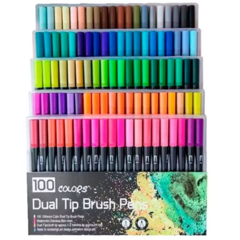 GENERICO - 100 Marcadores De Doble Punta Tipo Pincel Colores