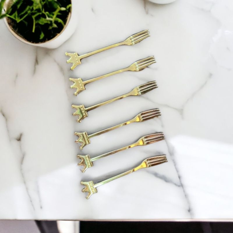 MANDIRHOME - Set 6 Tenedores Picoteo Corona Dorado