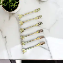 MANDIRHOME - Set 6 Tenedores Picoteo Corona Dorado