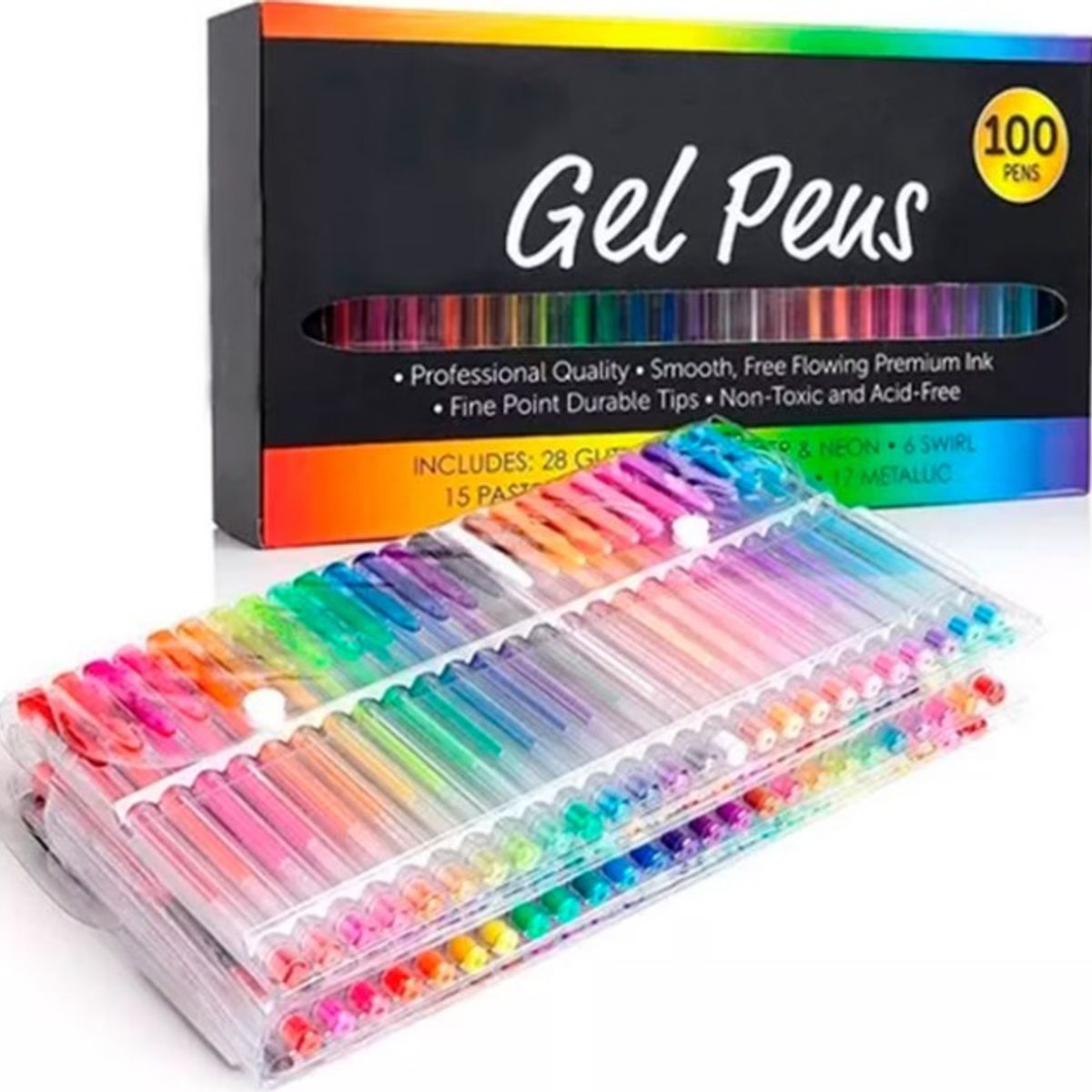 GENERICO - Set 100 Lápices Gel Neón-Glitter-Metálico-Pastel