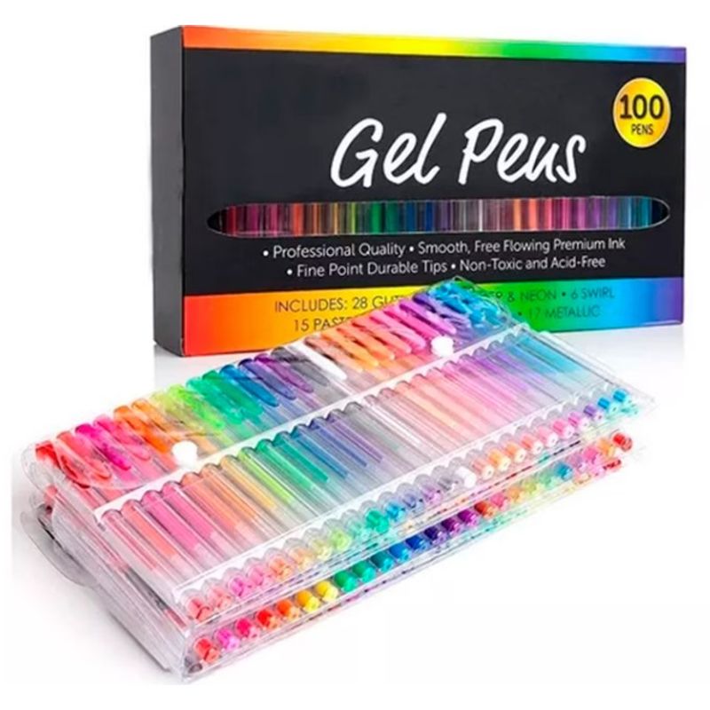 GENERICO - Set 100 Lápices Gel Neón-Glitter-Metálico-Pastel