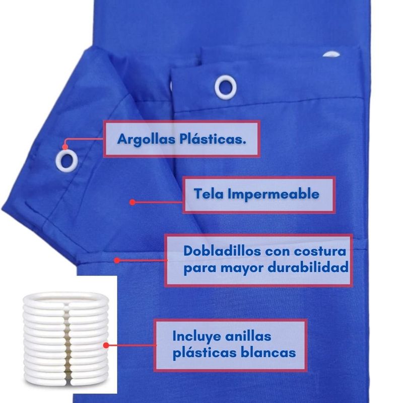 GENERICO - Cortina de Baño Tela Impermeable + Argollas 180x180