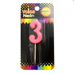 GENERICO - VELA NUMERAL STICK NEON N? 3 X1 UNI