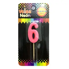 GENERICO - VELA NUMERAL STICK NEON N? 6 X1 UNI