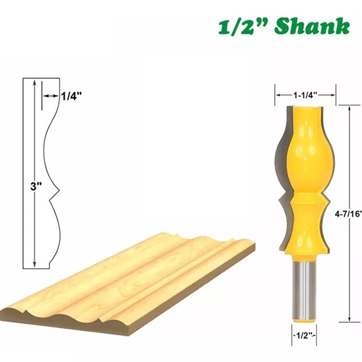 GENERICO - Fresa Madera Moldura Doble Zócalo Marcos Vástago ½ X762mm