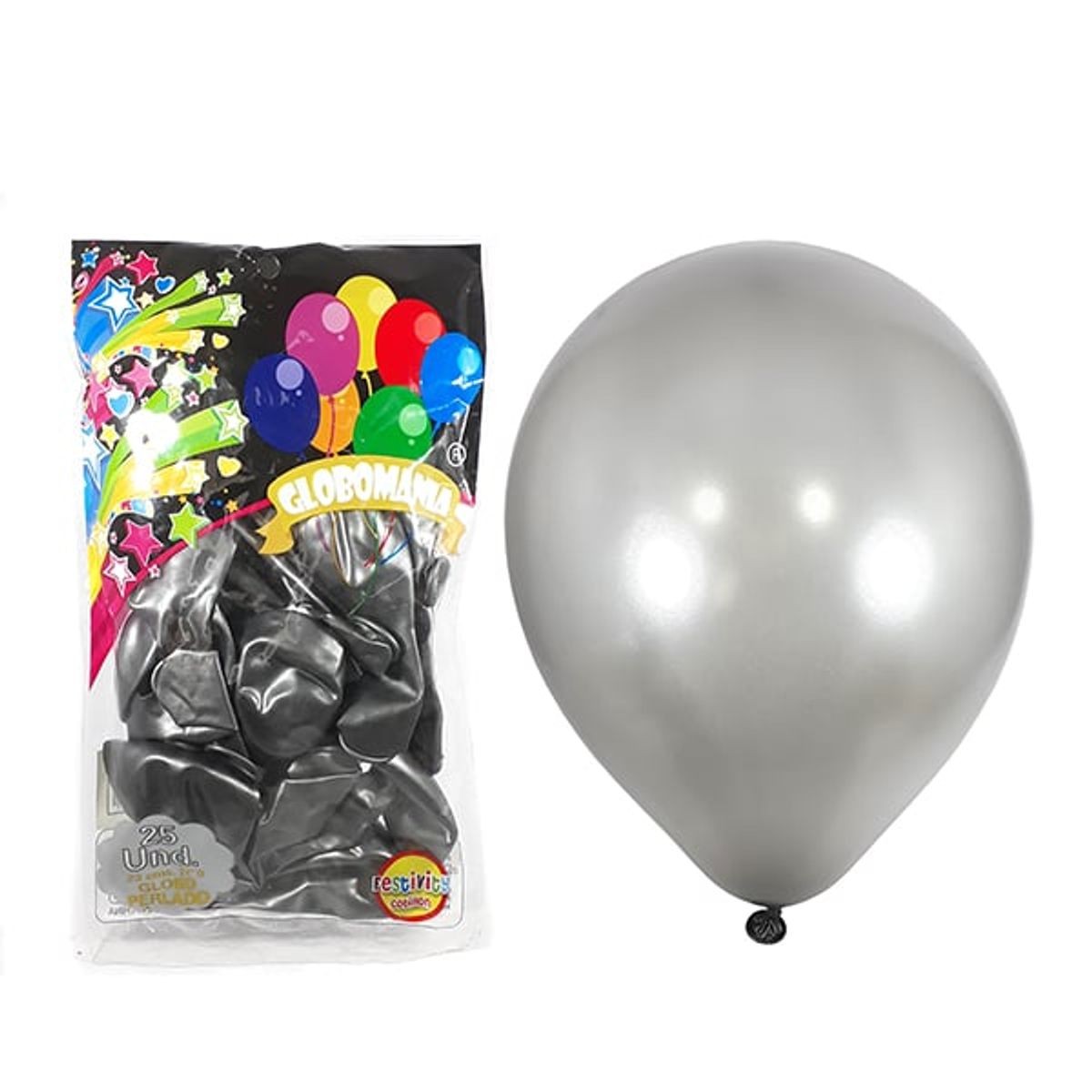 GENERICO - GLOBO 09' STANDARD PERLADO PLATA X 25 UNI