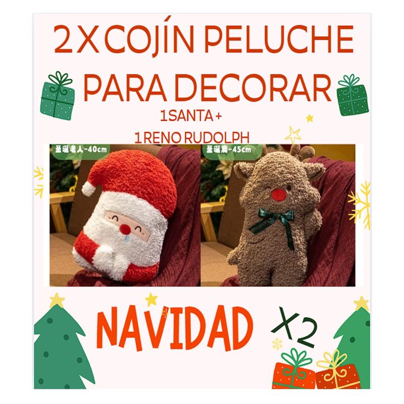 COMPRAPO - Set X 2 Cojines Decorativos Navidad Santa y Rudolf