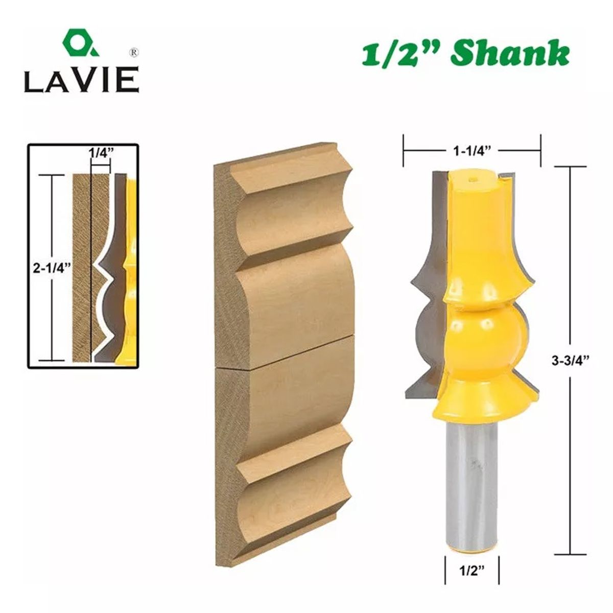 GENERICO - Fresa Madera Moldura Doble Zócalo Marcos Vástago ½ X 572 mm