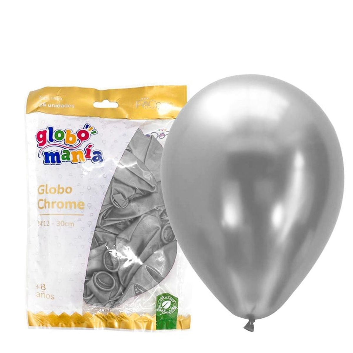 GENERICO - GLOBO 12 CHROME PLATEADO X25 UNID