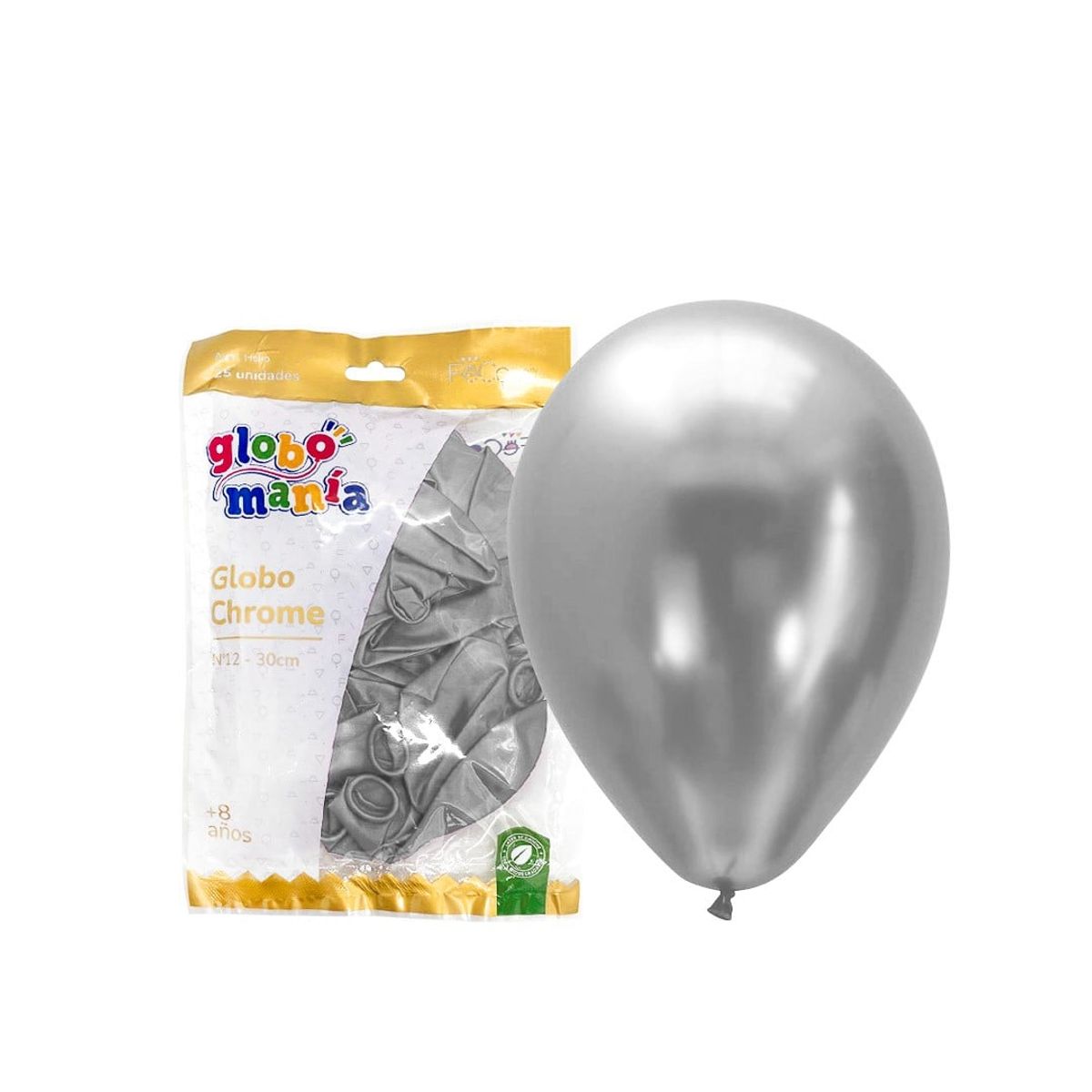 GENERICO - GLOBO 12 CHROME PLATEADO X25 UNID