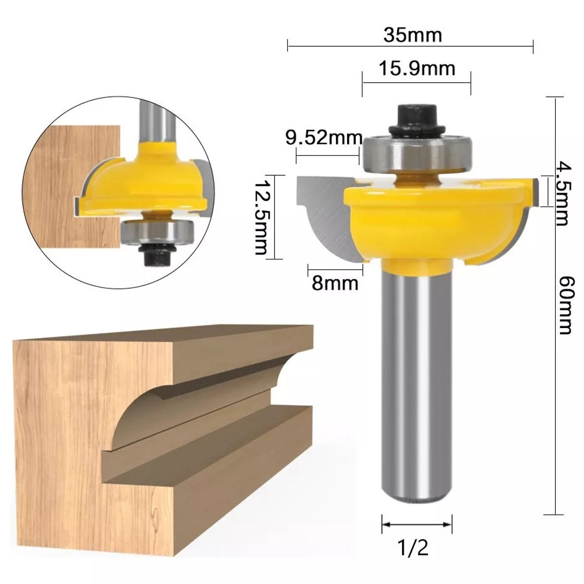 GENERICO - Fresa Madera Moldura Zócalo Marcos Vástago ½ Curva Int