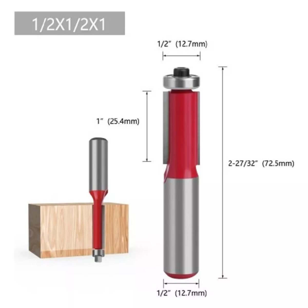 GENERICO - Fresa Madera Recta Copiadora Vástago ½ x12 x1 1pcs