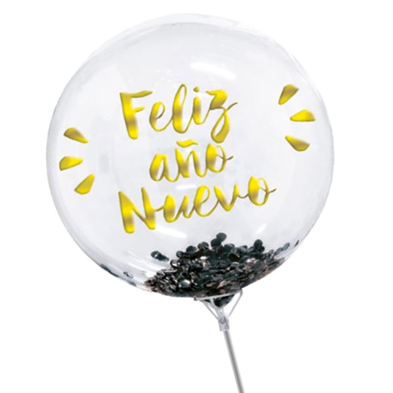 GENERICO - GLOBO BURBUJA CONFETTI F.A.N. DORADO/NEGRO X1 UNI