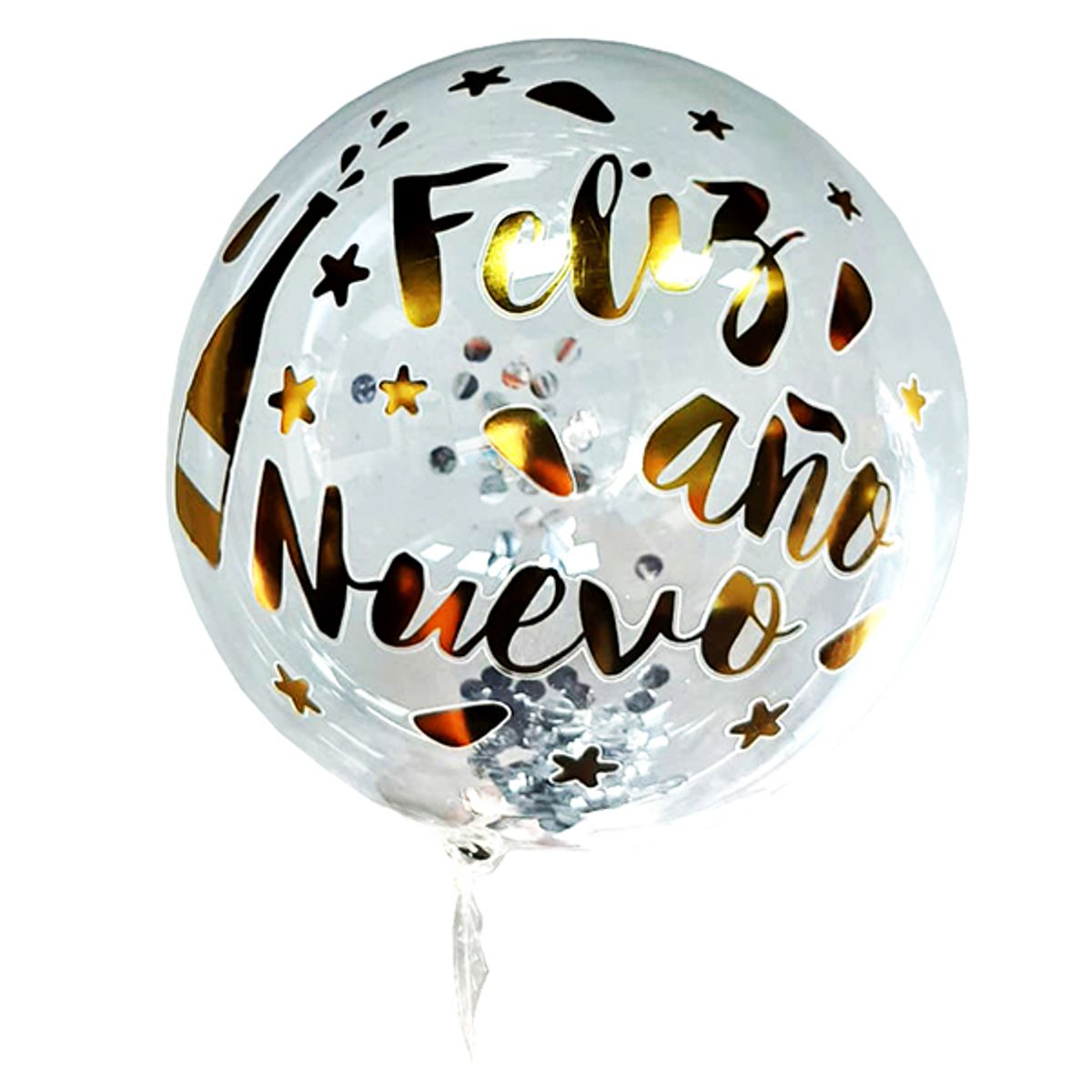 GENERICO - GLOBO BURBUJA CONFETTI FAN DORADOPLATA X1 UNI