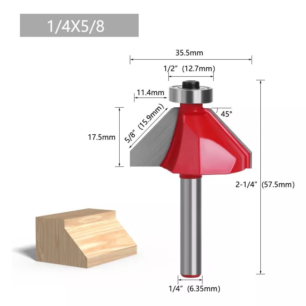 GENERICO - Fresa Madera Copiadora Angulo 45° Toma ¼ x 58 Con Chaflán