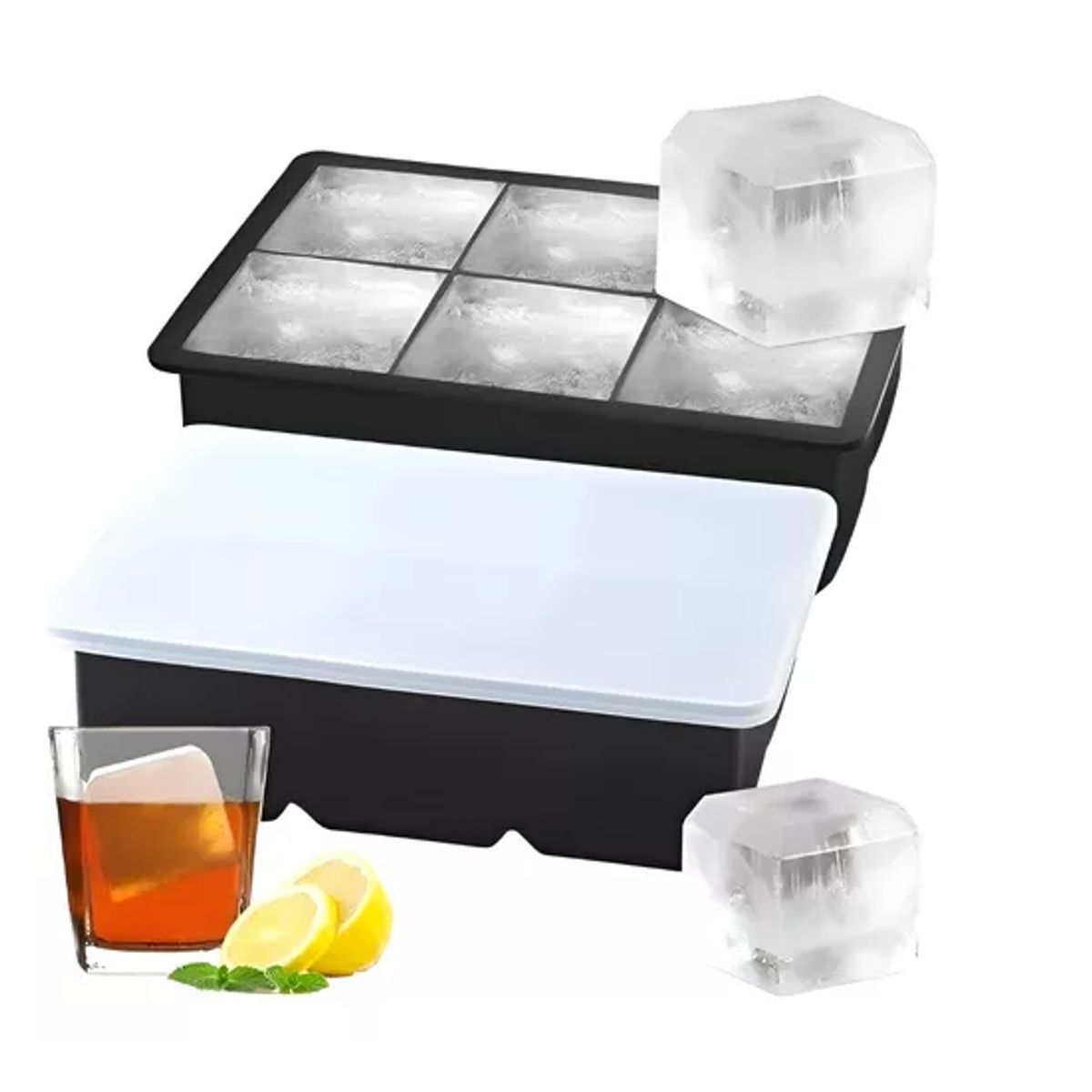 GENERICO - 2 Cubetas Hielo Cubetera Cubetas Silicona Cubeta C/tapa 6cav