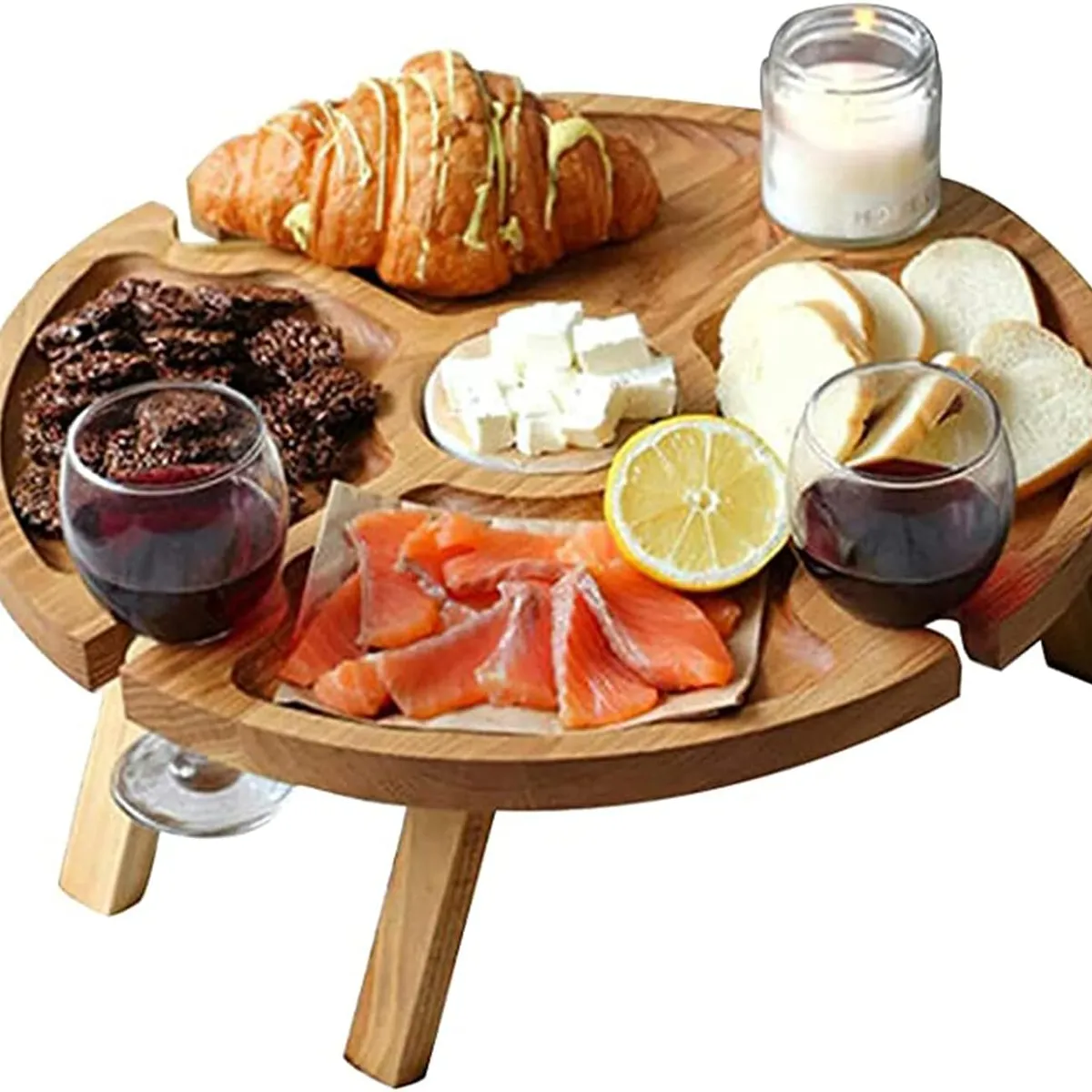 KUANGYE - Mesa Tabla De Madera Picnic Plegable Comida Picoteo Viajes