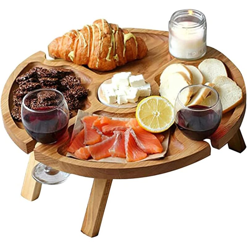 KUANGYE - Mesa Tabla De Madera Picnic Plegable Comida Picoteo Viajes