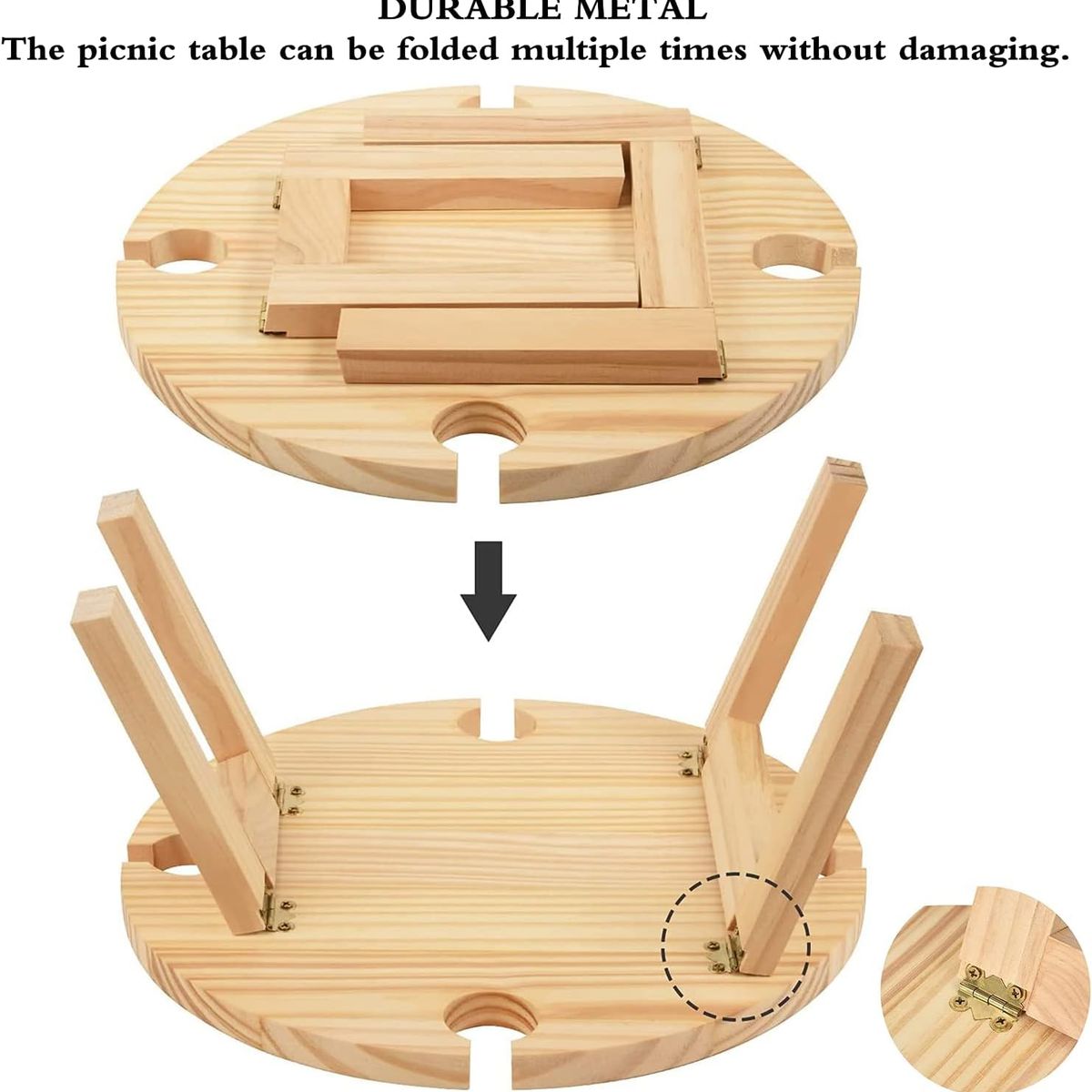 KUANGYE - Mesa Tabla De Madera Picnic Plegable Comida Picoteo Viajes