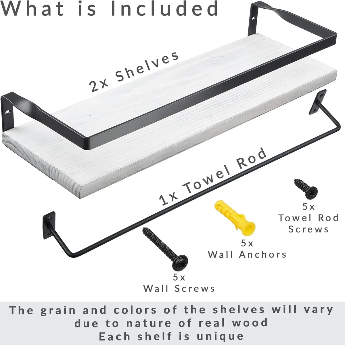 KUANGYE - Repisas Flotantes De Madera Modernas Kit X2 Colores