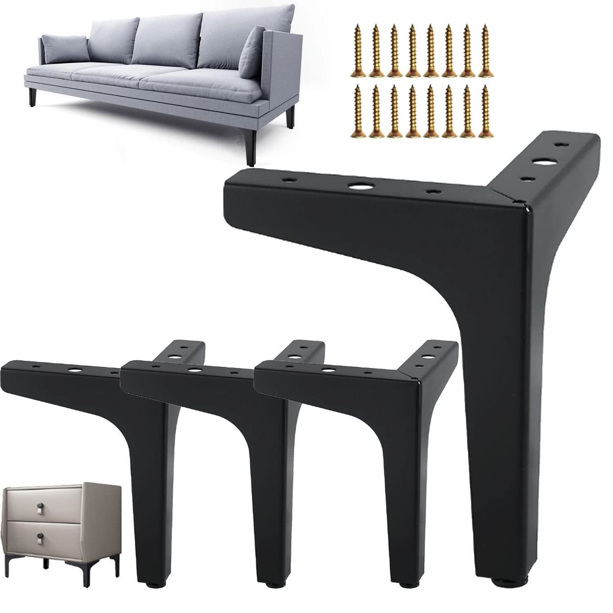 KUANGYE - Pack De 4 Patas 15cm Negras Mate Para Muebles Y Sofás