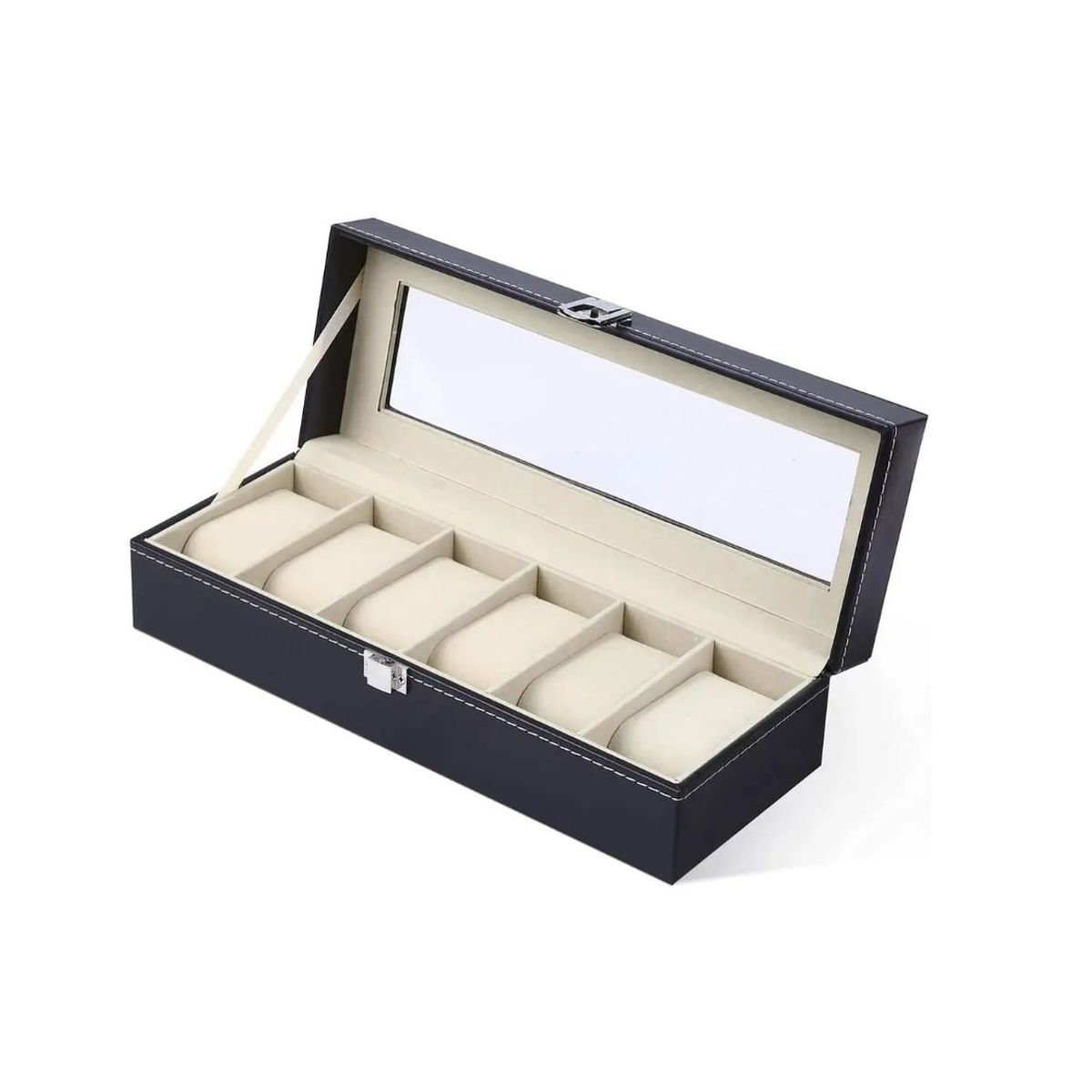 GENERICO - Organizador Estuche Caja 6 Relojes Exhibidor Elegante Negro