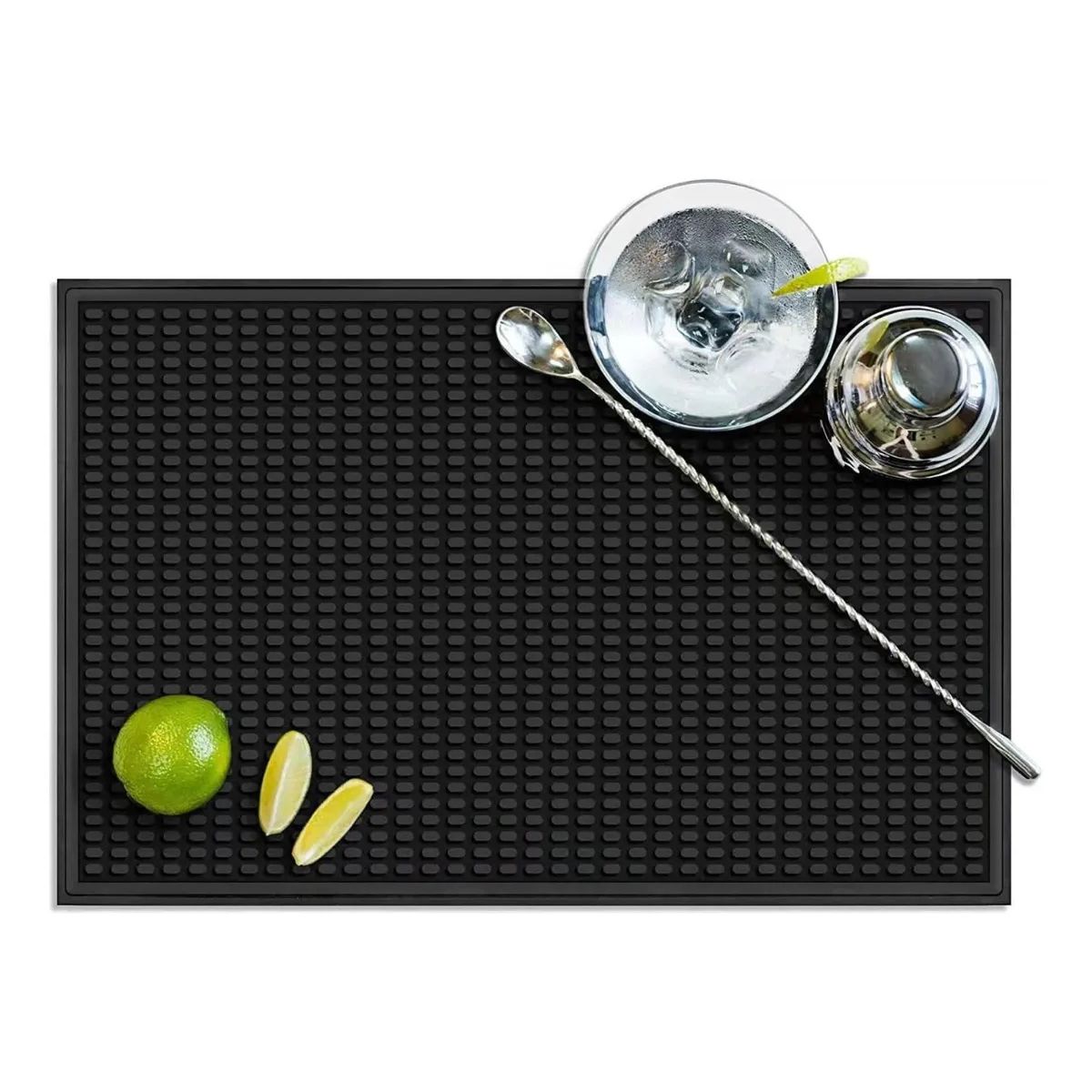 KUANGYE - Goma Bar Negra 45 X 30 Cm Escurridor Vaso Copas Barmat