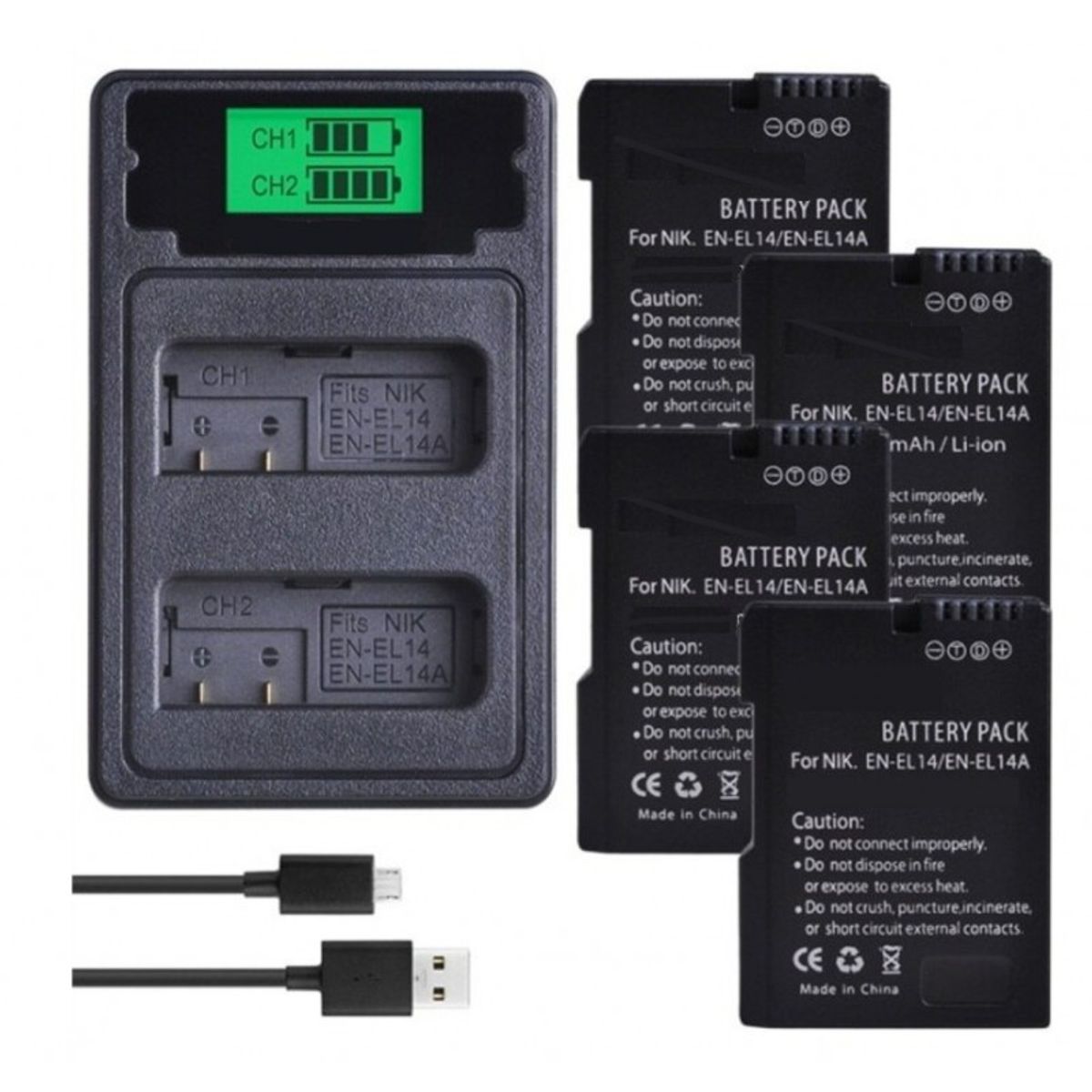 GENERICO - 4 BATERÍAS EN-EL14 + CARGADOR DOBLE MH-24 ALTERNATIVO NIKON