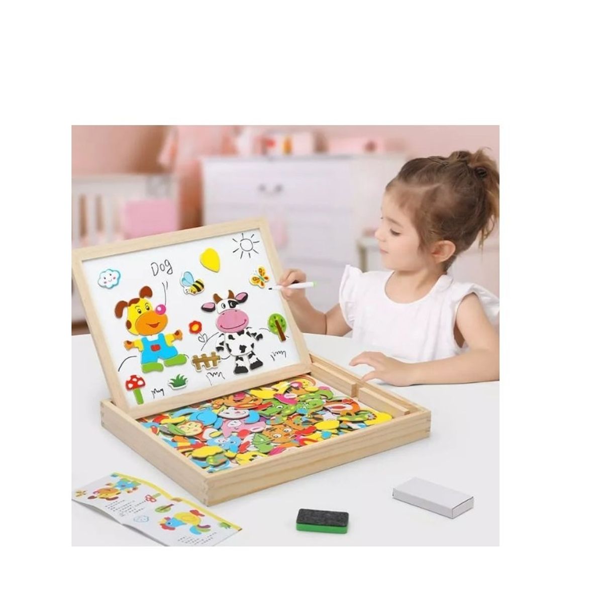 GENERICO - Pizarra Magnetica Doble Para Niños De Madera