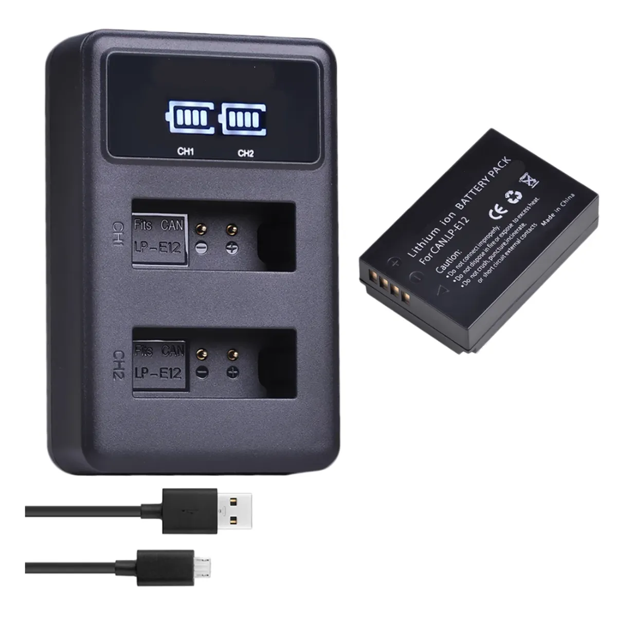 GENERICO - BATERÍA LP-E12 + CARGADOR DOBLE LC-E12 ALTERNATIVO CANON