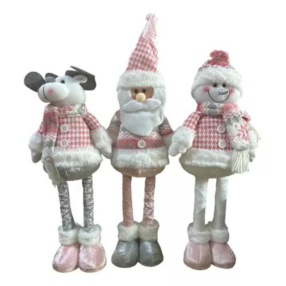GENERICO - Pack x3 muñecos navideños pata larga  nieve rosado