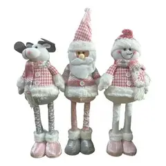 GENERICO - Pack x3 muñecos navideños pata larga nieve rosado