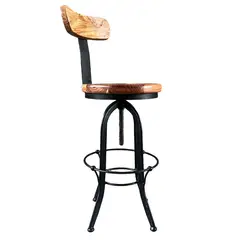 MUEBLES EL HERRERO - Taburete giratorio madera Acacia natural pletina en respaldo