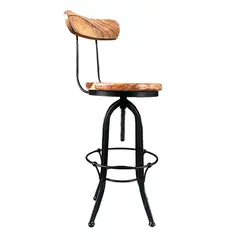 MUEBLES EL HERRERO - Taburete giratorio madera Acacia natural barritas en respaldo