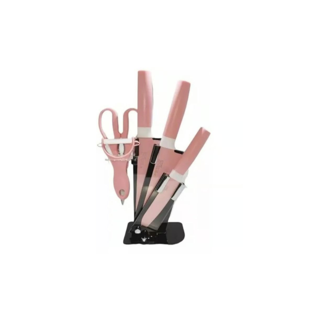 GENERICO - Set de Cuchillos de Cocina 6 Piezas Pedestal Pelador Rosado