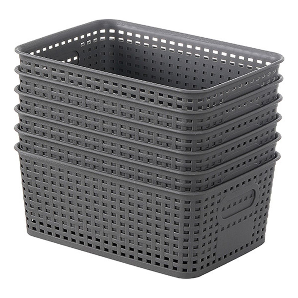 GENERICO - Juego De 6 Cestas De Almacenamiento De Plástico Diseño Tejid-Gris