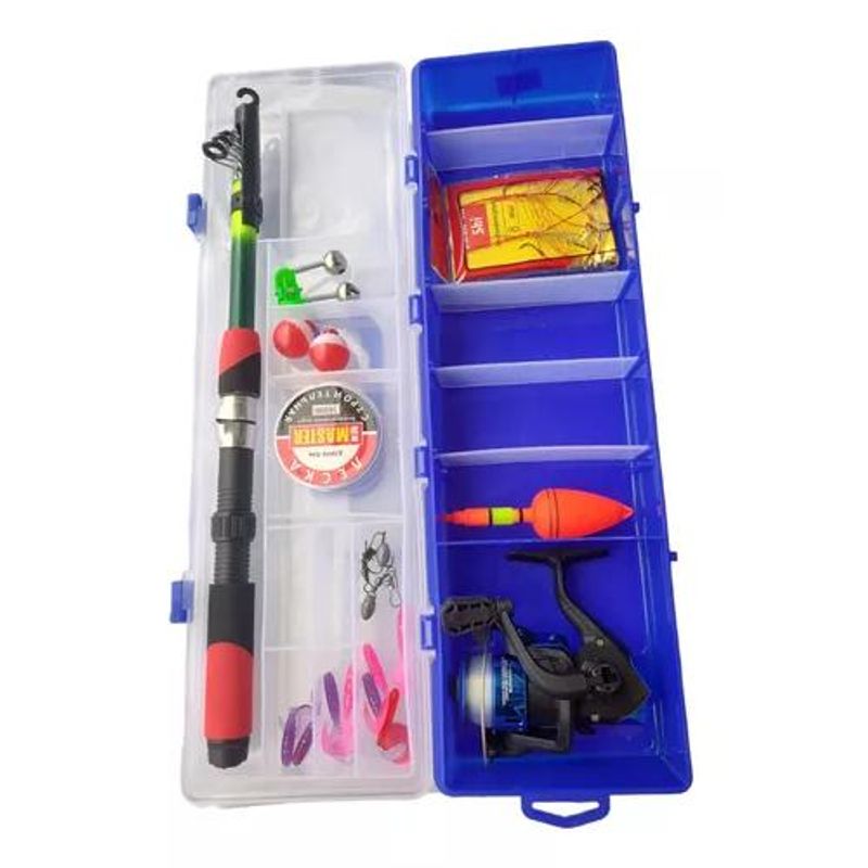 GENERICO - Set de pesca con caña telescópica carrete y accesorios azul