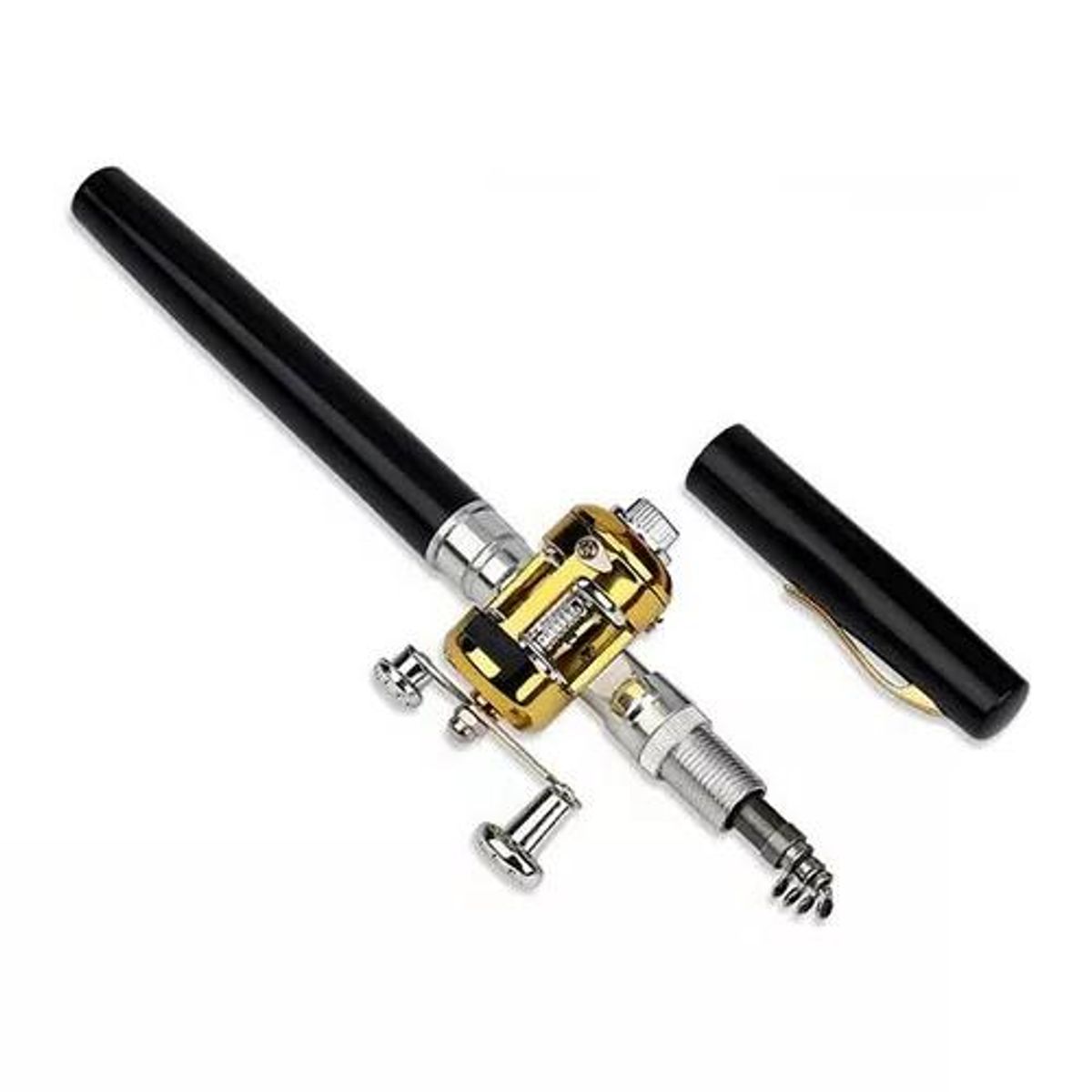 GENERICO - Caña de pescar portátil de bolsillo tipo lápiz negro