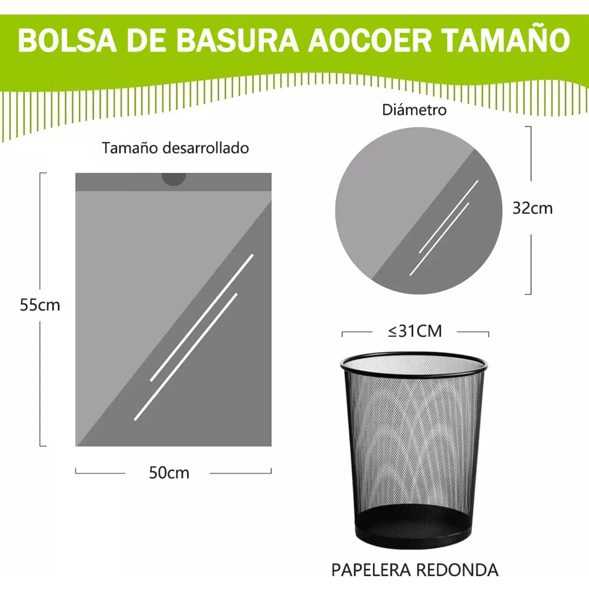 GENERICO - 100 Unid Bolsa De Basura Con Cordón Para Papelero 50x55cm