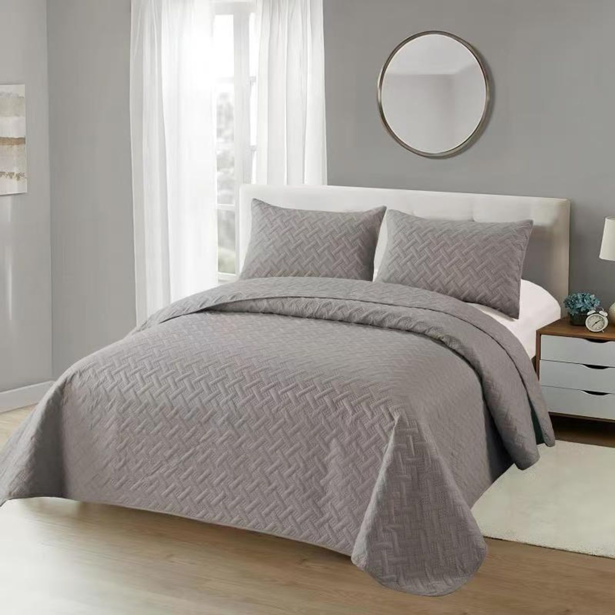 ANGELES DEL HOGAR - Cubrecama Quilt de Verano 15 Plaza Gris