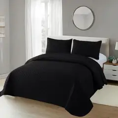 ANGELES DEL HOGAR - Cubrecama Quilt de Verano 2 Plaza Negro