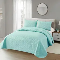 ANGELES DEL HOGAR - Cubrecama Quilt de Verano King Celeste