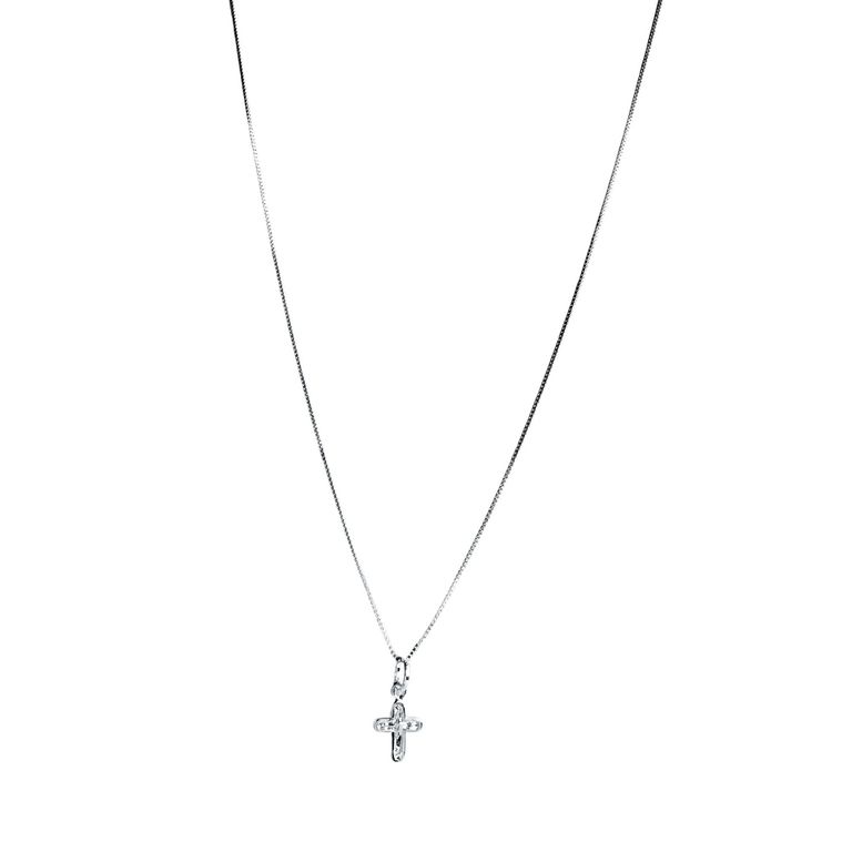 Collar Cruz Mini Cadena Veneciana Plata Fina 925 Plateado TALLA UNICA